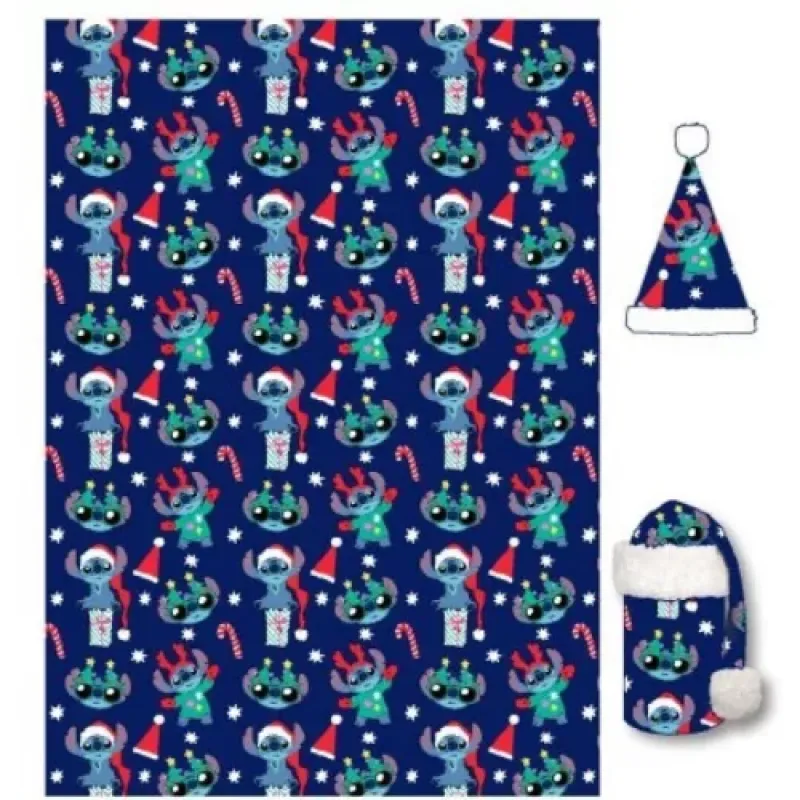 Stitch deken met kerstmuts Hat: 25 x 43 cm Blanket: 100 x 140 cm